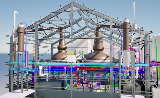 whisky distillery building model
